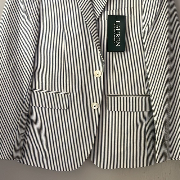Boy’s Ralph Lauren striped blazer. Size 12R. New with tags. Blue / White stripe - Picture 3 of 4